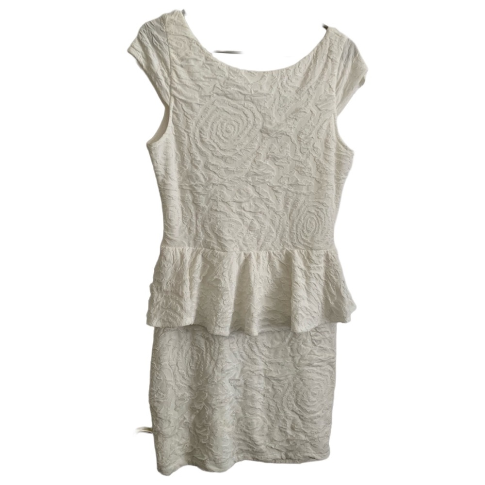ARDEN B Women’s Cream Sheath Peplum Ruffle Lace Midi Dress Size: Large